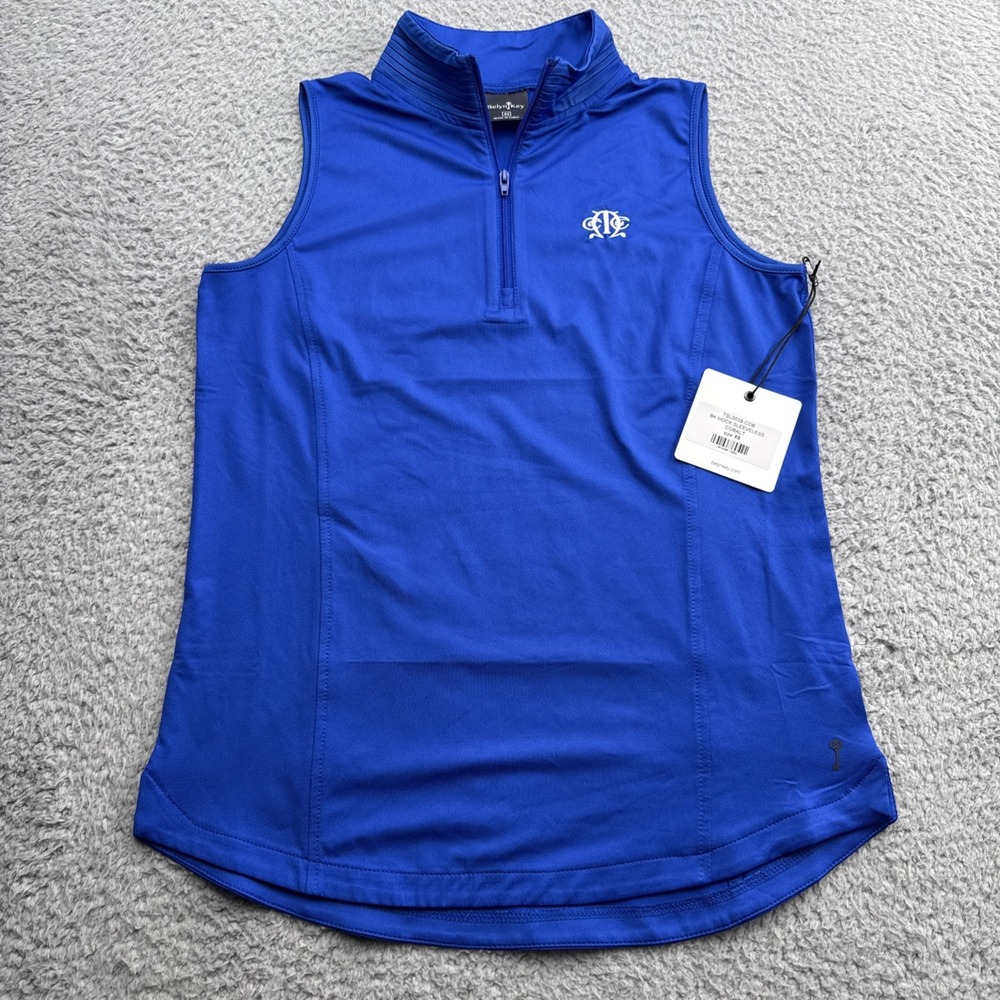 BELYN KEY Birdie Polo Golf Shirt Womens XS Cobalt Blue 1/4 Zip Sleeveless Top